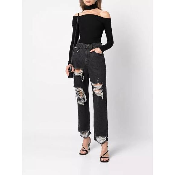 NWT Retrofete Maggie Jet Black Distressed Jeans Size 29 - Picture 1 of 6